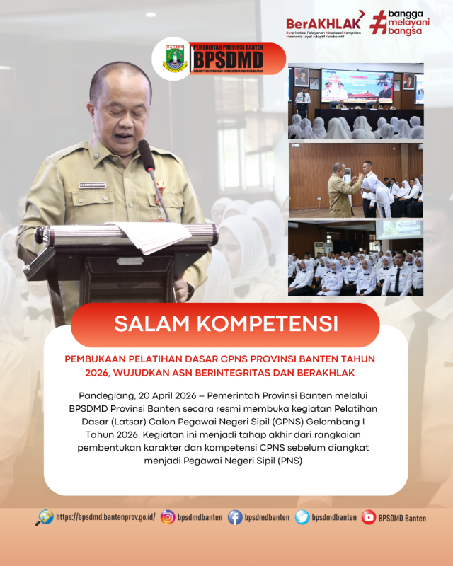 PEMBUKAAN PELATIHAN DASAR CPNS PROVINSI BANTEN TAHUN 2026, WUJUDKAN ASN BERINTEGRITAS DAN BERAKHLAK