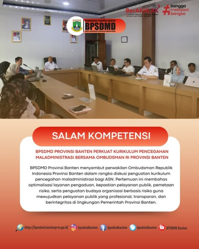 BPSDMD Provinsi Banten Perkuat Kurikulum Pencegahan Maladministrasi Bersama Ombudsman RI Provinsi Banten